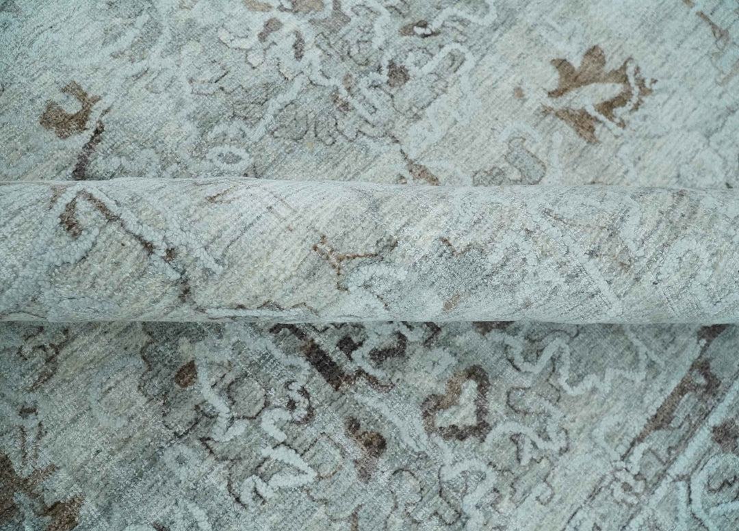 8x10 Ivory, Brown and Gray Modern Oushak Handmade Art Silk Area Rug - The Rug Decor