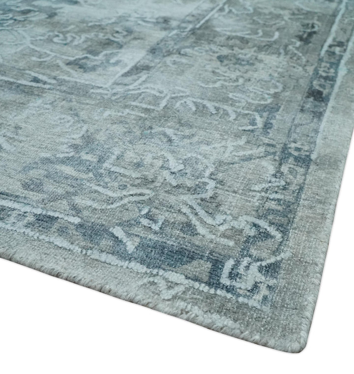 8x10 Ivory, Gray and Silver Modern Erased Traditional Handmade Art Silk Area Rug | AE25810 - The Rug Decor