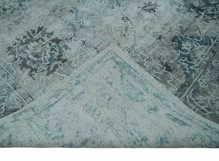 8x10 Ivory, Gray and Silver Modern Erased Traditional Handmade Art Silk Area Rug | AE25810 - The Rug Decor
