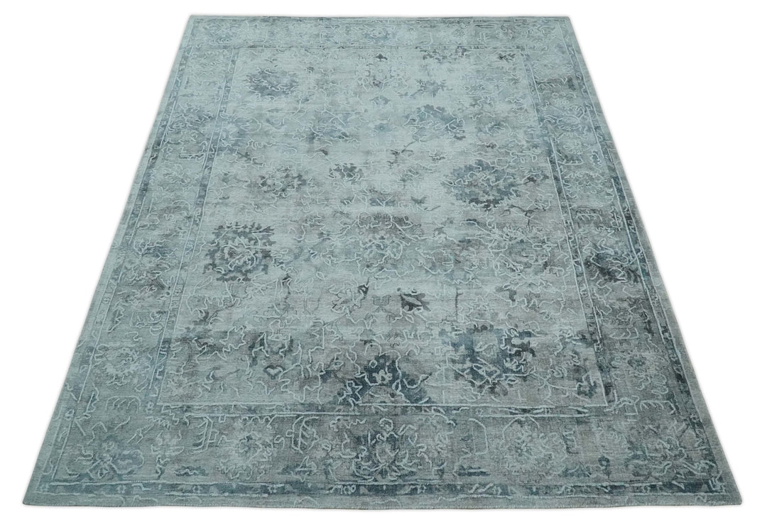 8x10 Ivory, Gray and Silver Modern Erased Traditional Handmade Art Silk Area Rug | AE25810 - The Rug Decor