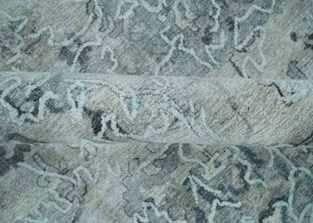 8x10 Ivory, Gray and Silver Modern Erased Traditional Handmade Art Silk Area Rug | AE25810 - The Rug Decor