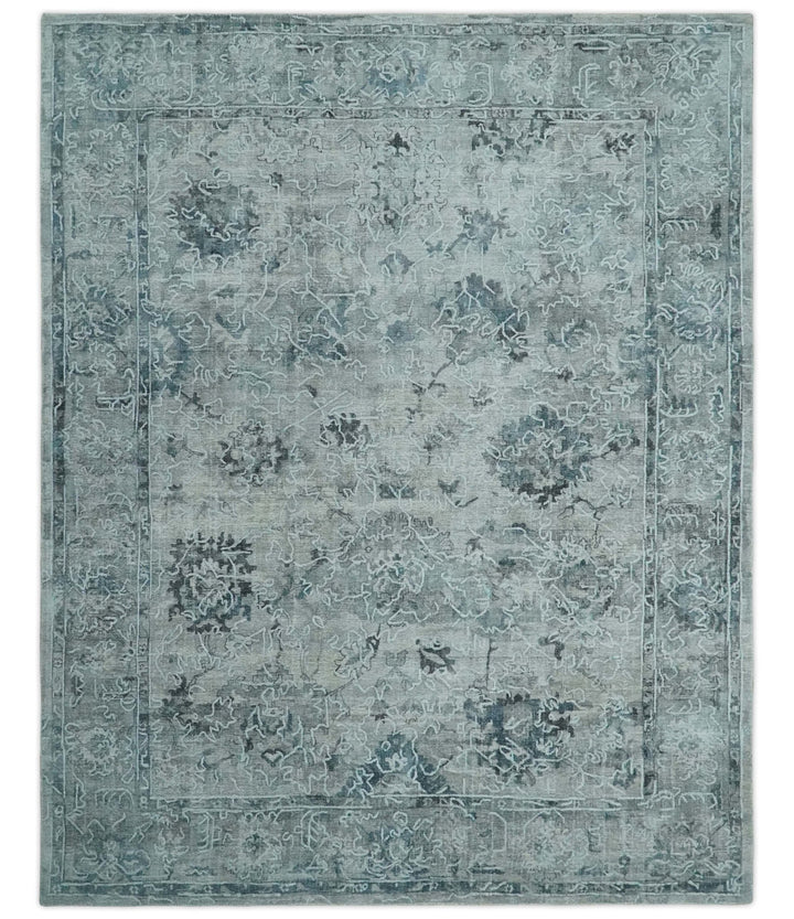 8x10 Ivory, Gray and Silver Modern Erased Traditional Handmade Art Silk Area Rug | AE25810 - The Rug Decor