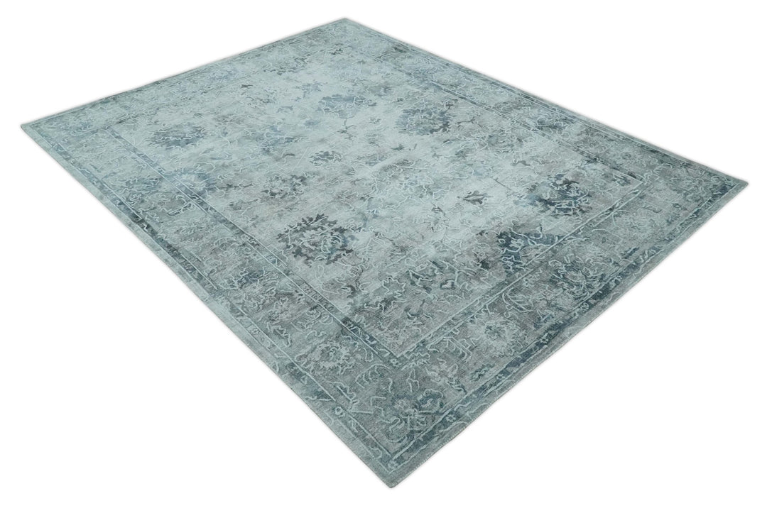 8x10 Ivory, Gray and Silver Modern Erased Traditional Handmade Art Silk Area Rug | AE25810 - The Rug Decor