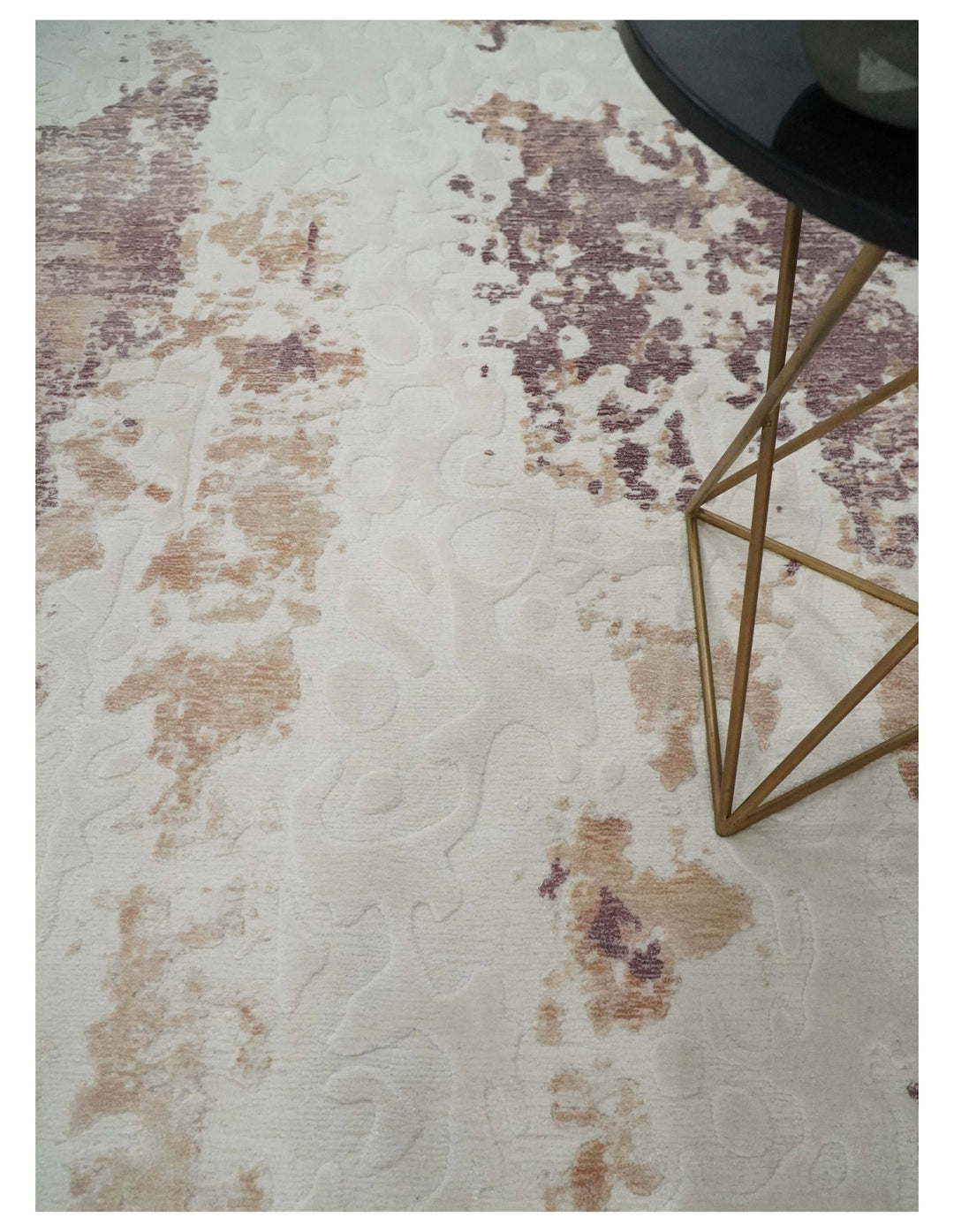 8x10 Ivory, Peach and Maroon Hand Carved Modern Abstract Hand Loomed Blended wool and Art silk Area Rug - The Rug Decor