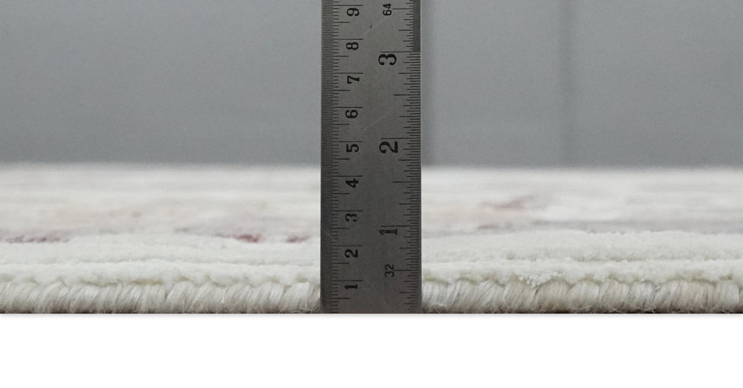 8x10 Ivory, Peach and Maroon Hand Carved Modern Abstract Hand Loomed Blended wool and Art silk Area Rug - The Rug Decor