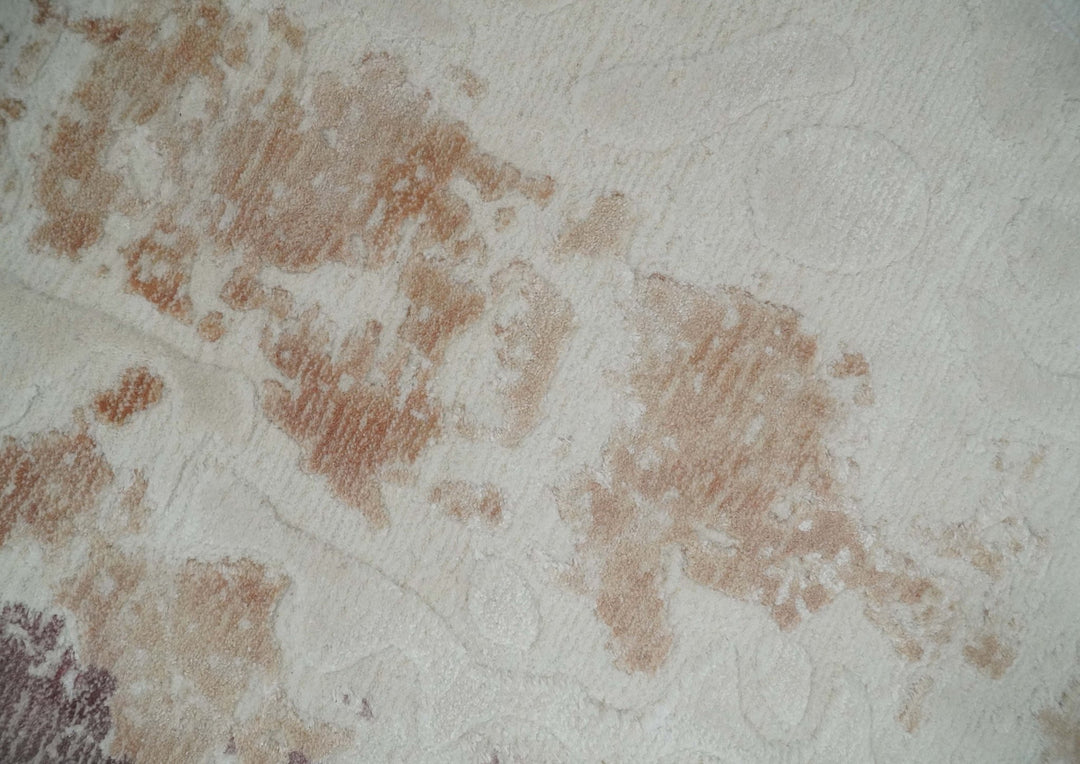 8x10 Ivory, Peach and Maroon Hand Carved Modern Abstract Hand Loomed Blended wool and Art silk Area Rug - The Rug Decor