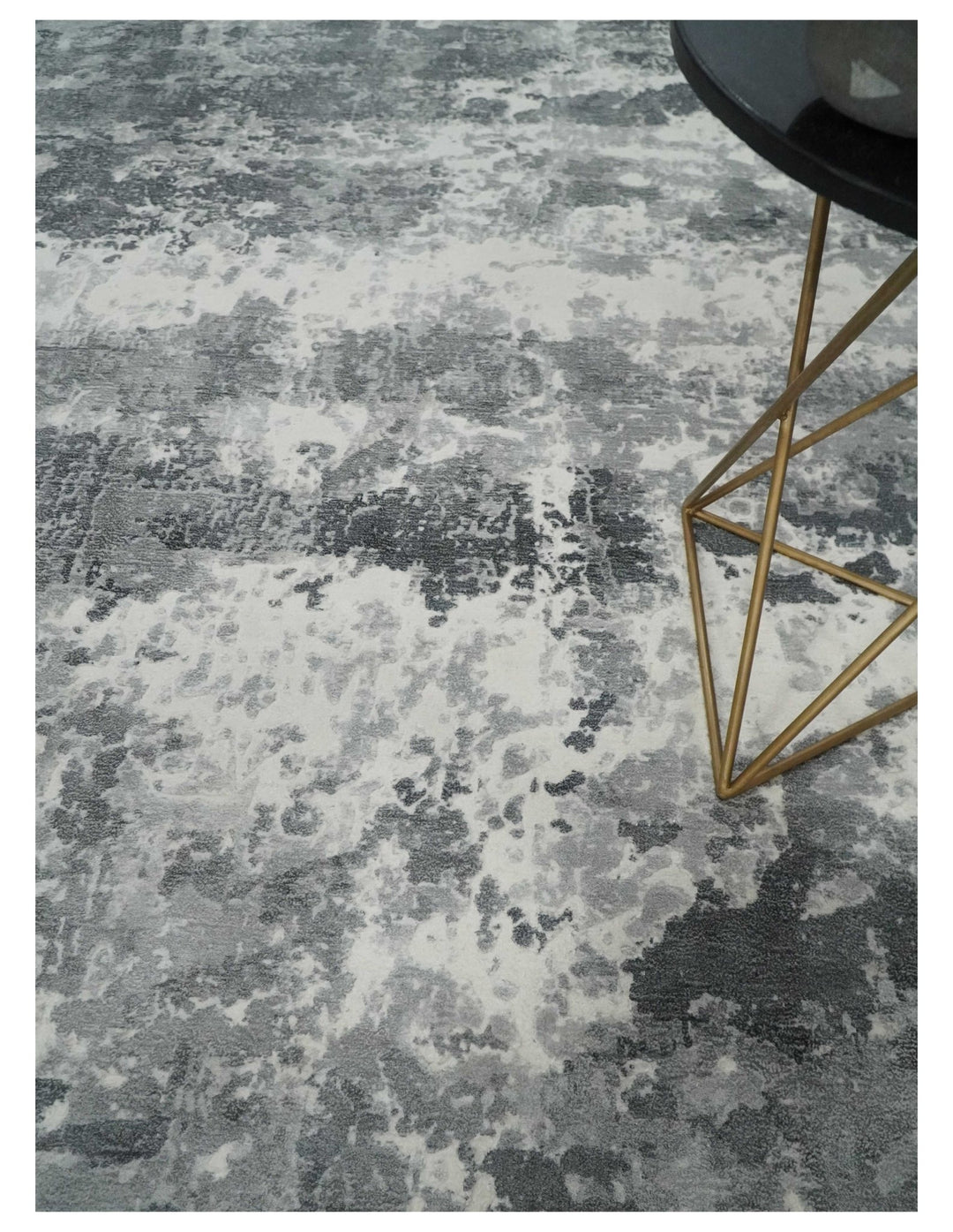 8x10 Ivory, Silver and Charcoal Modern Abstract Hand Loomed Blended wool and Art silk Area Rug - The Rug Decor