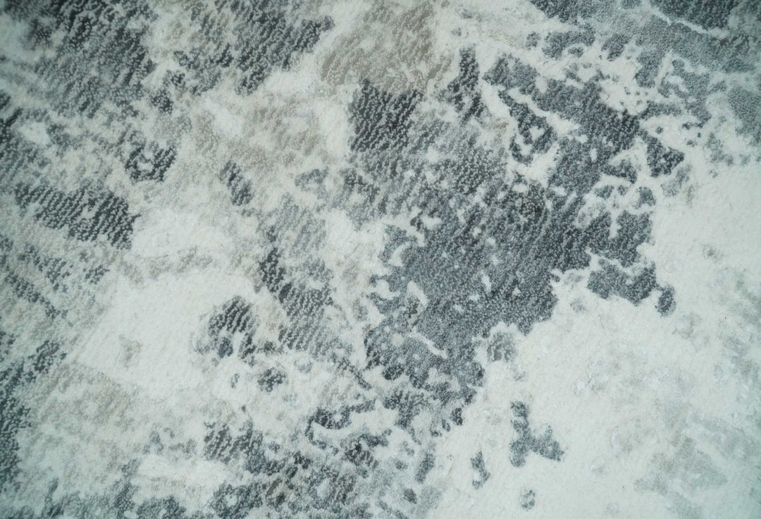 8x10 Ivory, Silver and Charcoal Modern Abstract Hand Loomed Blended wool and Art silk Area Rug - The Rug Decor