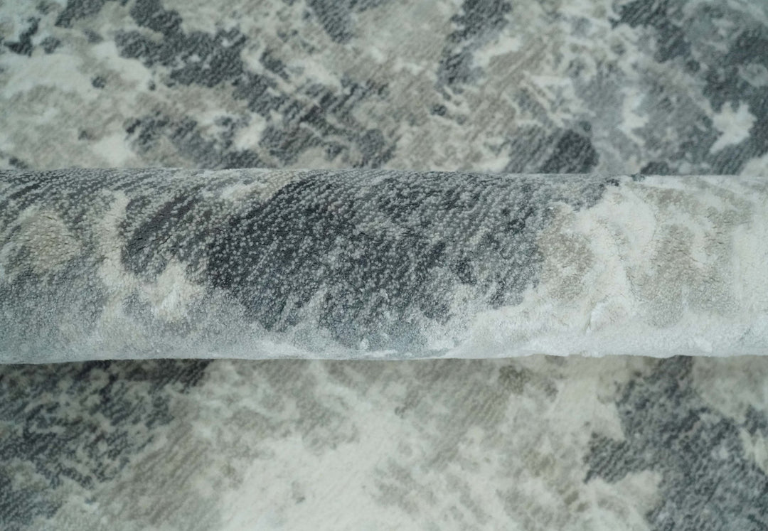 8x10 Ivory, Silver and Charcoal Modern Abstract Hand Loomed Blended wool and Art silk Area Rug - The Rug Decor