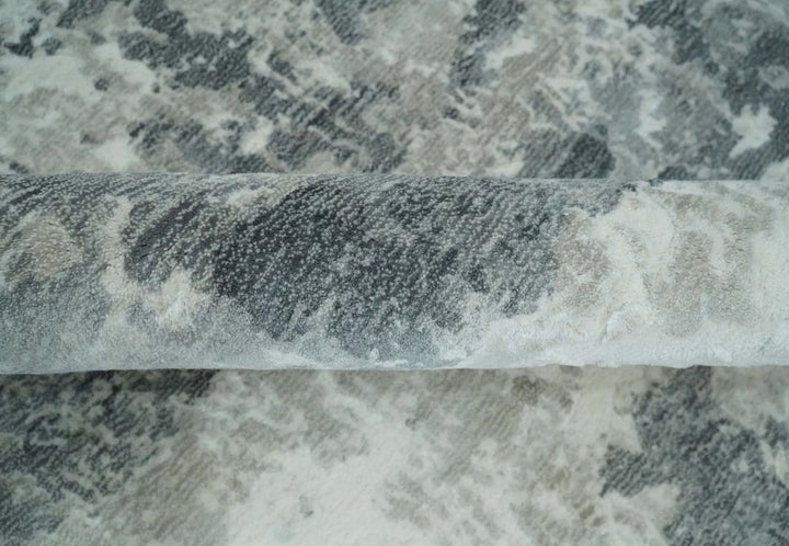 8x10 Ivory, Silver and Charcoal Modern Abstract Hand Loomed Blended wool and Art silk Area Rug - The Rug Decor