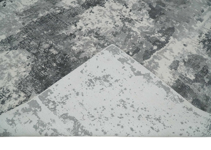 8x10 Ivory, Silver and Charcoal Modern Abstract Hand Loomed Blended wool and Art silk Area Rug - The Rug Decor