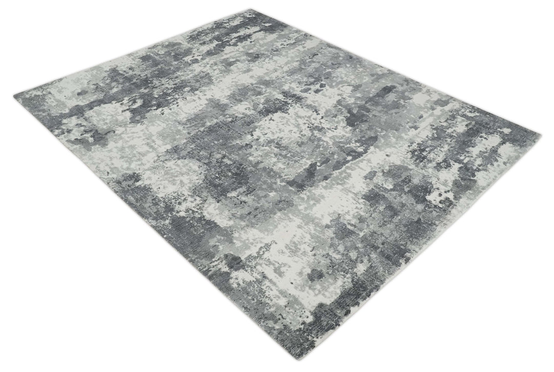8x10 Ivory, Silver and Charcoal Modern Abstract Hand Loomed Blended wool and Art silk Area Rug - The Rug Decor