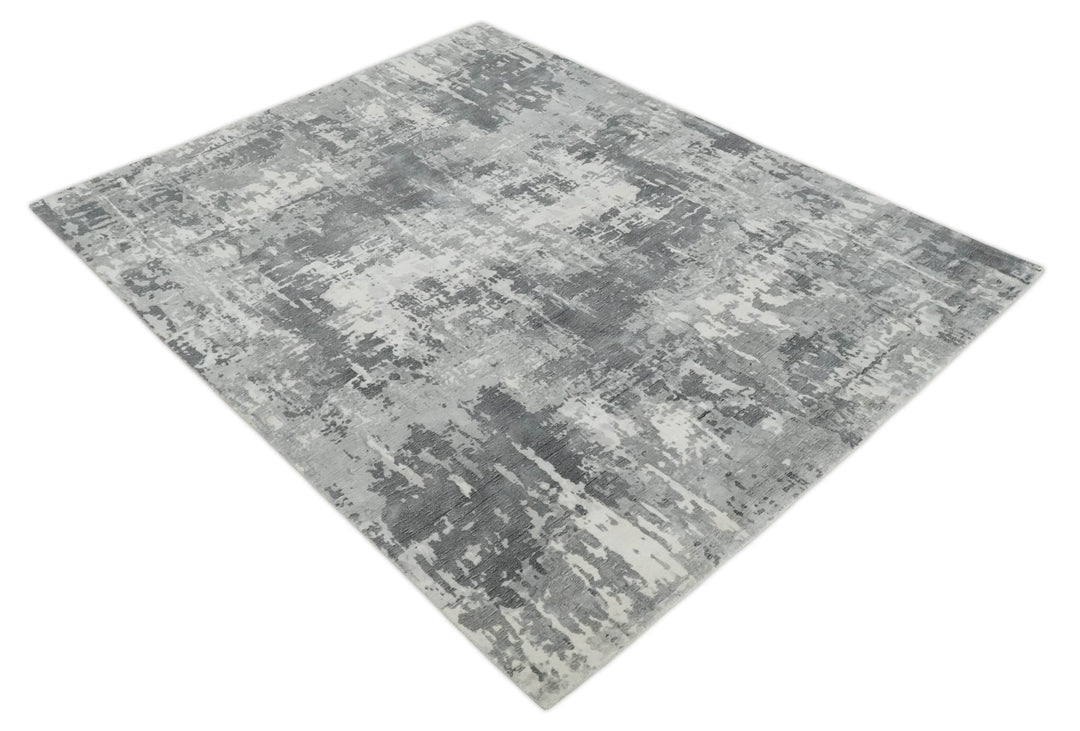 8x10 Ivory, Silver and Charcoal Modern Abstract Hand Loomed Blended wool and Art silk Area Rug - The Rug Decor