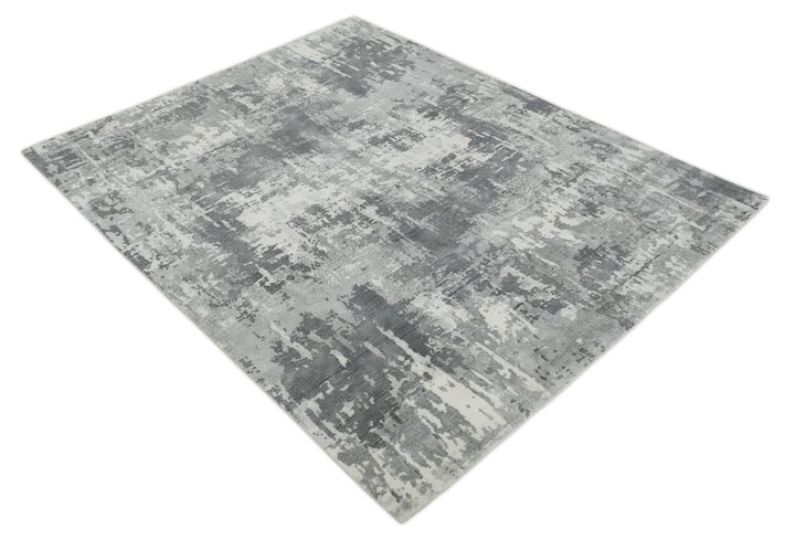 8x10 Ivory, Silver and Charcoal Modern Abstract Hand Loomed Blended wool and Art silk Area Rug - The Rug Decor