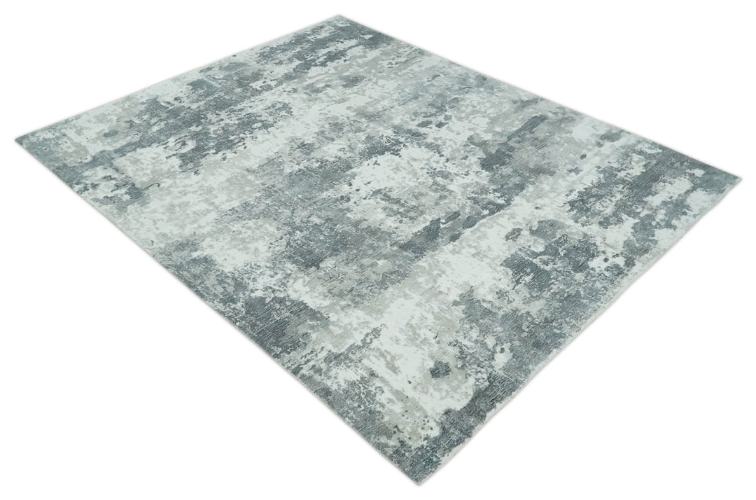 8x10 Ivory, Silver and Charcoal Modern Abstract Hand Loomed Blended wool and Art silk Area Rug - The Rug Decor