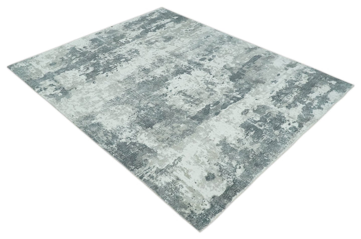 8x10 Ivory, Silver and Charcoal Modern Abstract Hand Loomed Blended wool and Art silk Area Rug - The Rug Decor