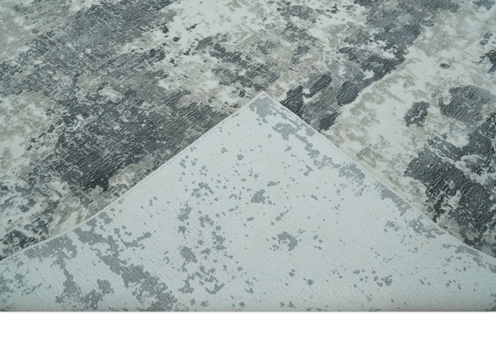 8x10 Ivory, Silver and Charcoal Modern Abstract Hand Loomed Blended wool and Art silk Area Rug - The Rug Decor