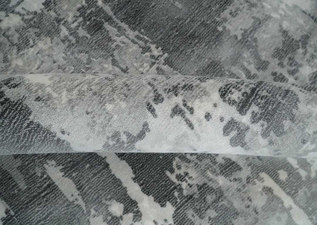 8x10 Ivory, Silver and Charcoal Modern Abstract Hand Loomed Blended wool and Art silk Area Rug - The Rug Decor