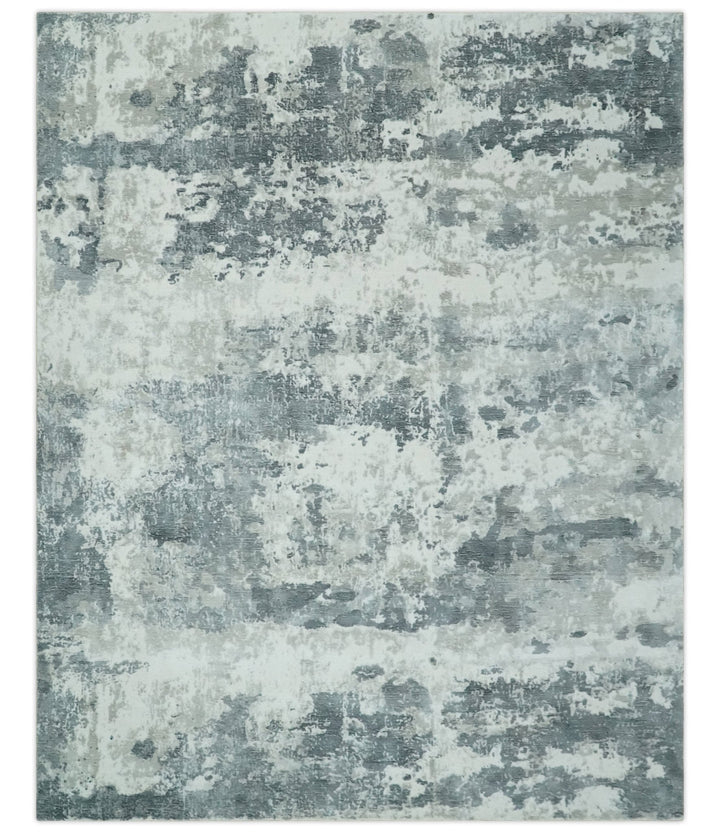 8x10 Ivory, Silver and Charcoal Modern Abstract Hand Loomed Blended wool and Art silk Area Rug - The Rug Decor