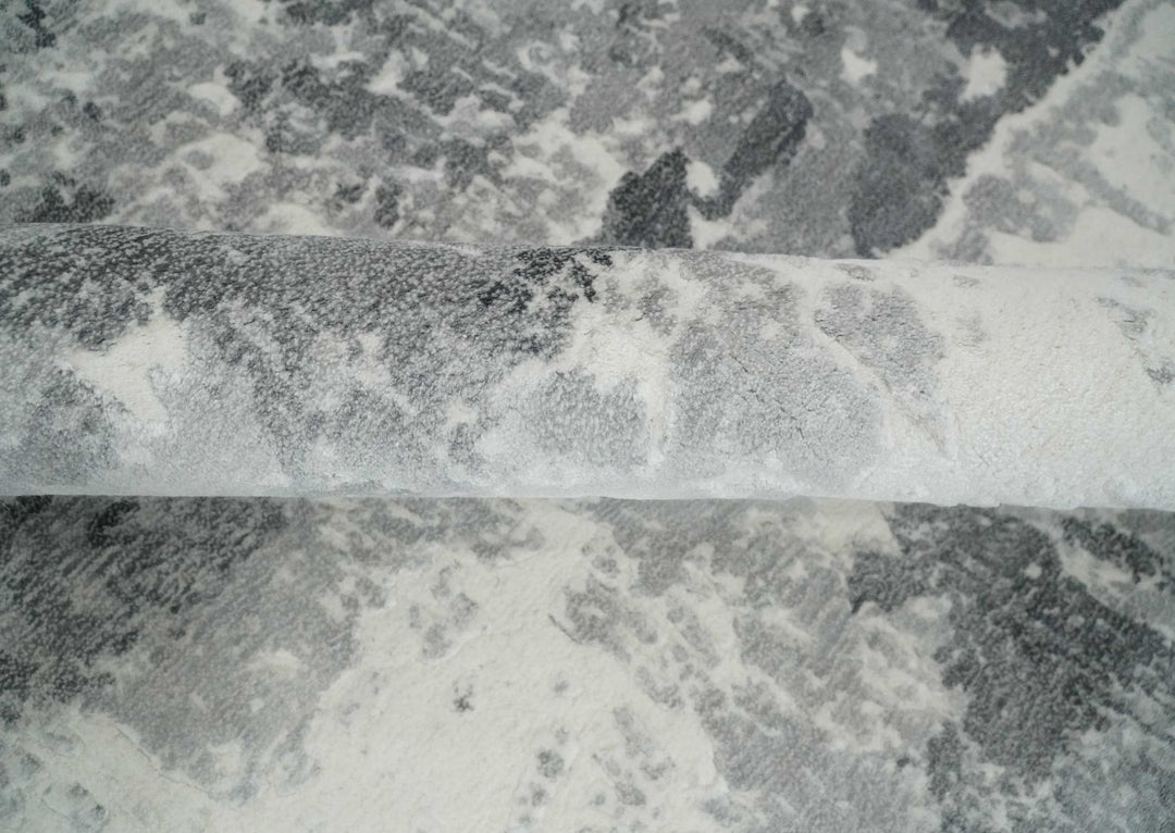 8x10 Ivory, Silver and Charcoal Modern Abstract Hand Loomed Blended wool and Art silk Area Rug - The Rug Decor