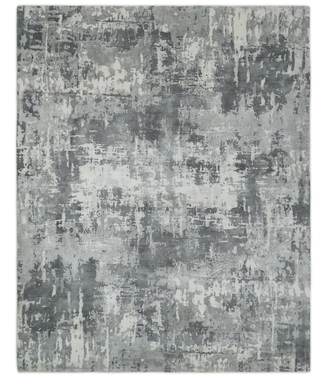 8x10 Ivory, Silver and Charcoal Modern Abstract Hand Loomed Blended wool and Art silk Area Rug - The Rug Decor