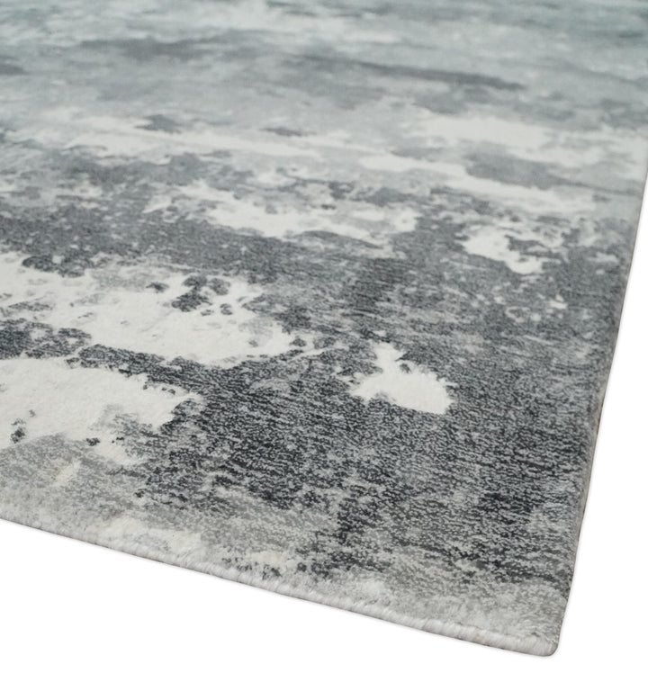 8x10 Ivory, Silver and Charcoal Modern Abstract Hand Loomed Blended wool and Art silk Area Rug - The Rug Decor