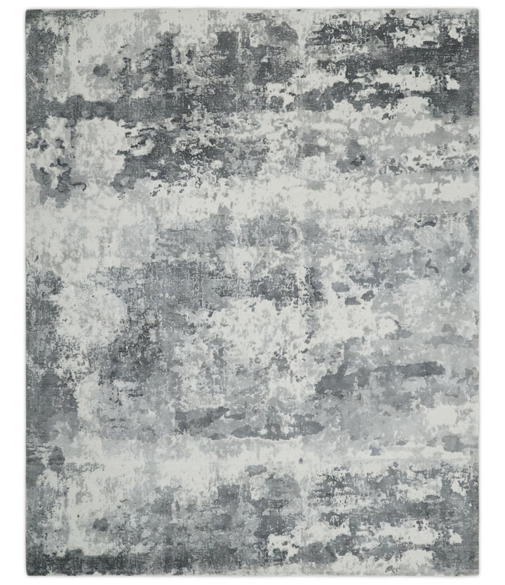 8x10 Ivory, Silver and Charcoal Modern Abstract Hand Loomed Blended wool and Art silk Area Rug - The Rug Decor