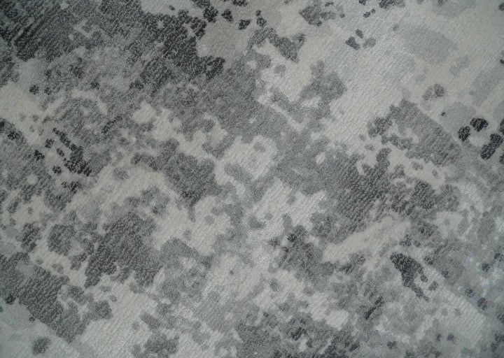 8x10 Ivory, Silver and Charcoal Modern Abstract Hand Loomed Blended wool and Art silk Area Rug - The Rug Decor