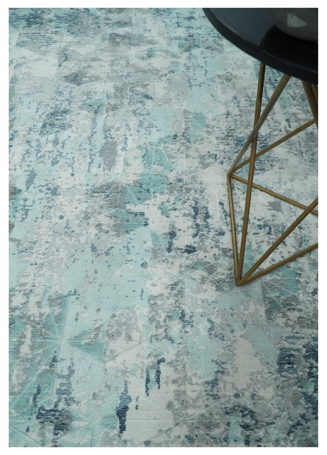 8x10 Ivory, Silver and Teal Modern Abstract Hand Loomed Blended wool and Art silk Area Rug - The Rug Decor