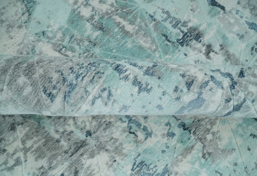 8x10 Ivory, Silver and Teal Modern Abstract Hand Loomed Blended wool and Art silk Area Rug - The Rug Decor