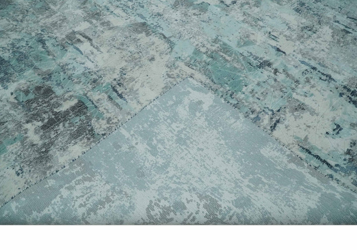 8x10 Ivory, Silver and Teal Modern Abstract Hand Loomed Blended wool and Art silk Area Rug - The Rug Decor