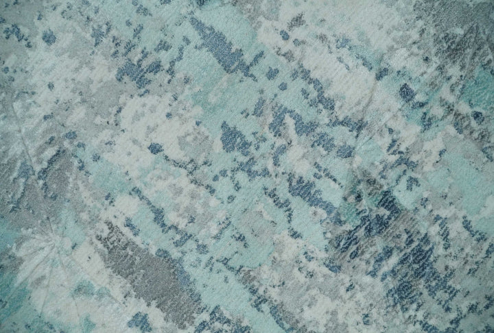 8x10 Ivory, Silver and Teal Modern Abstract Hand Loomed Blended wool and Art silk Area Rug - The Rug Decor