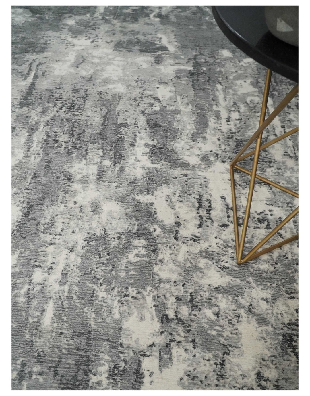 8x10 Modern Abstract Blended wool and Art silk Ivory, Silver and Charcoal Hand Loomed Area Rug - The Rug Decor