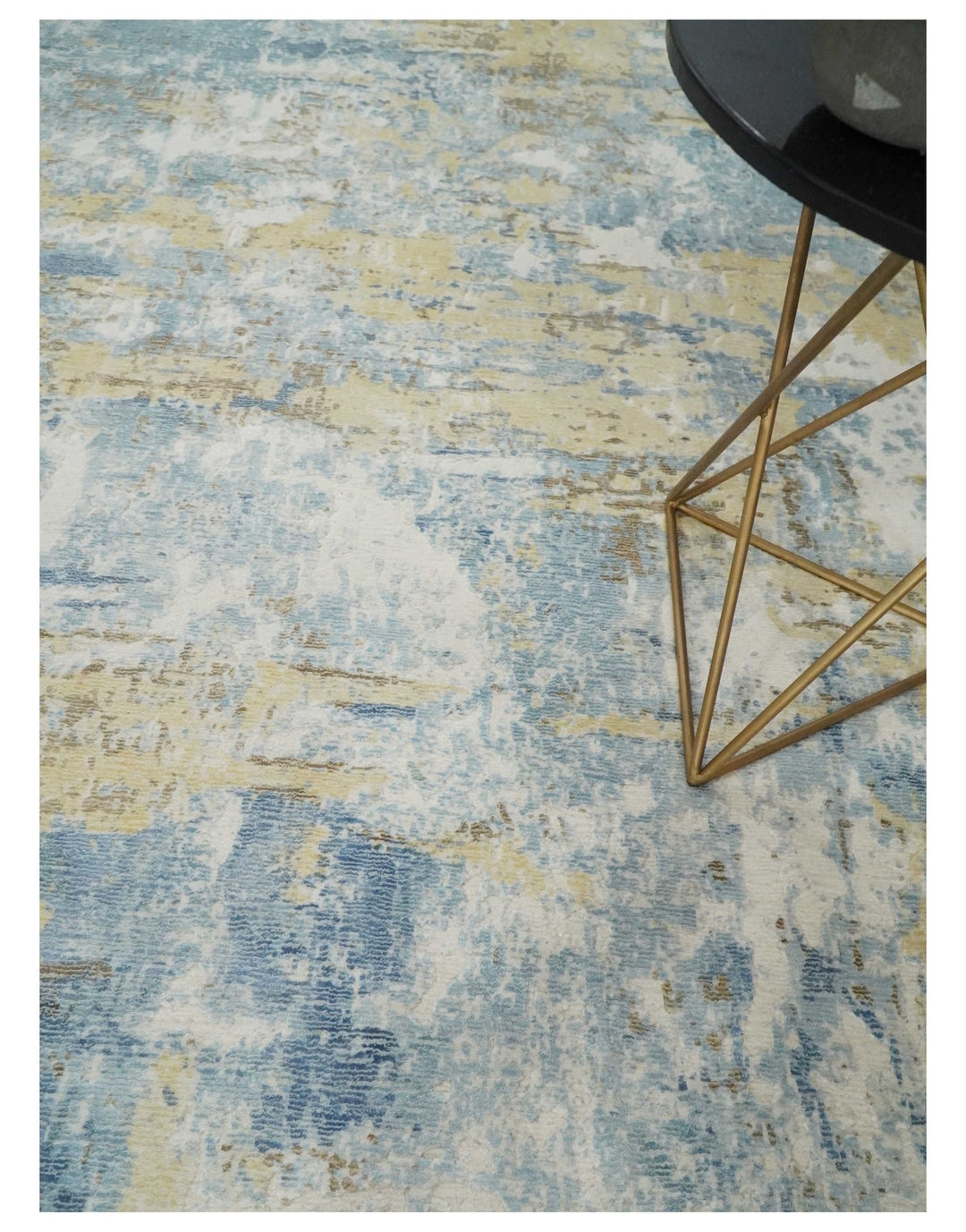 8x10 Modern Abstract Blended wool and Art silk Ivory, Teal and Beige Hand Loomed Area Rug - The Rug Decor