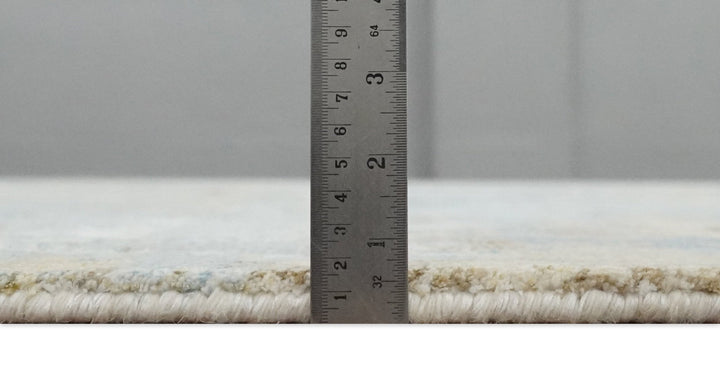 8x10 Modern Abstract Blended wool and Art silk Ivory, Teal and Beige Hand Loomed Area Rug - The Rug Decor