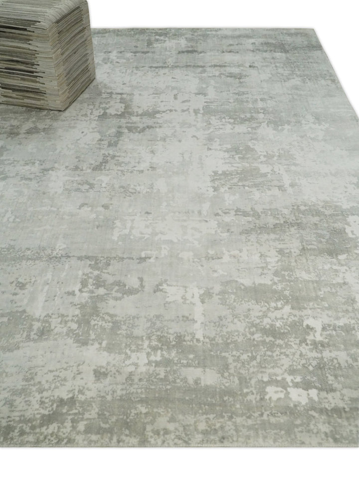 8x10 Modern Abstract Ivory and Camel Contemporary Wool Area Rug | QT22 - The Rug Decor