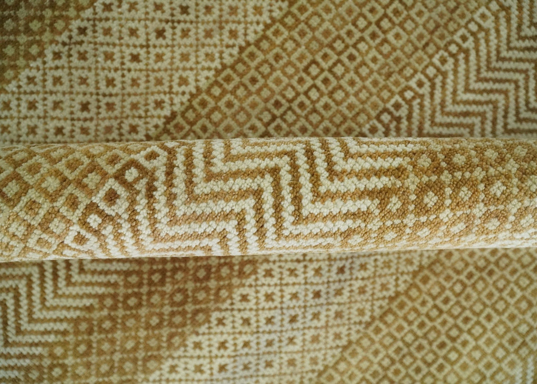 8x10 Modern Geometric Trellis Scandinavian Hand Knotted Beige, Camel and Ivory Wool Area Rug - The Rug Decor