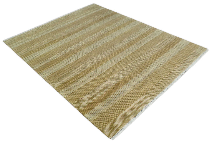 8x10 Modern Geometric Trellis Scandinavian Hand Knotted Beige, Camel and Ivory Wool Area Rug - The Rug Decor