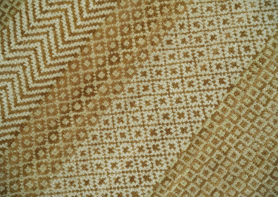 8x10 Modern Geometric Trellis Scandinavian Hand Knotted Beige, Camel and Ivory Wool Area Rug - The Rug Decor