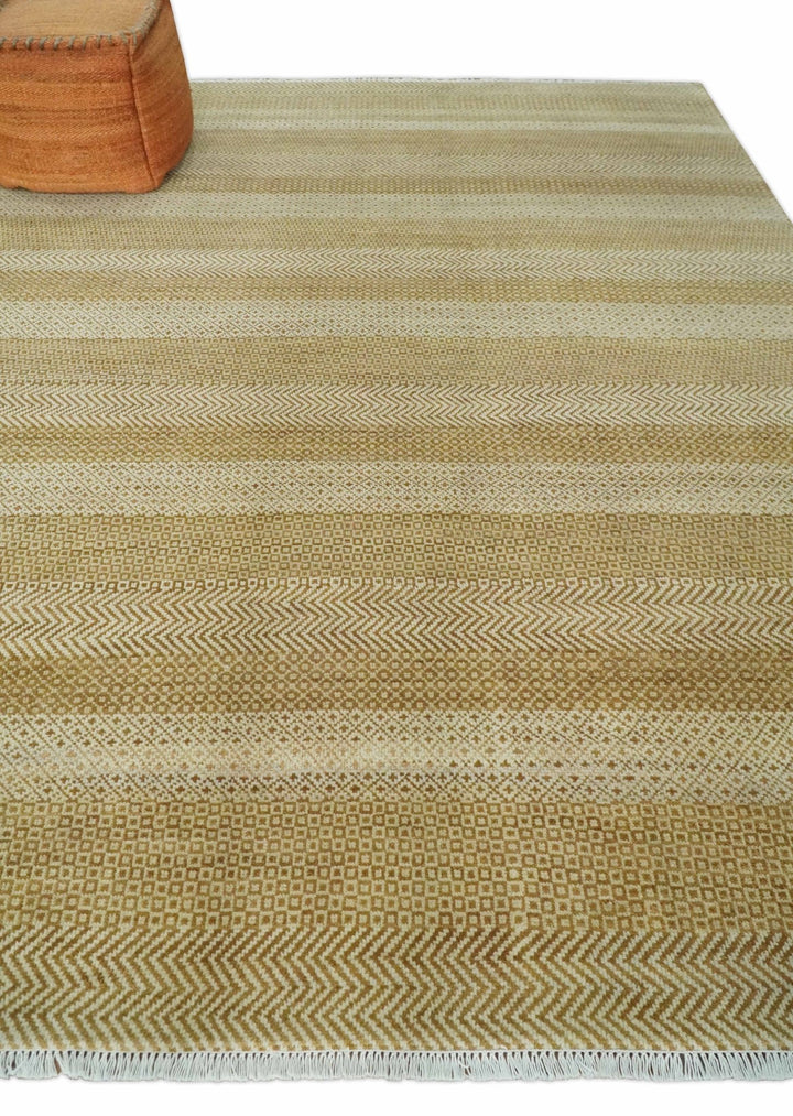 8x10 Modern Geometric Trellis Scandinavian Hand Knotted Beige, Camel and Ivory Wool Area Rug - The Rug Decor