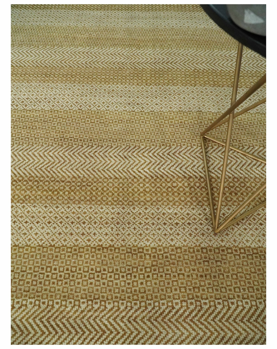 8x10 Modern Geometric Trellis Scandinavian Hand Knotted Beige, Camel and Ivory Wool Area Rug - The Rug Decor