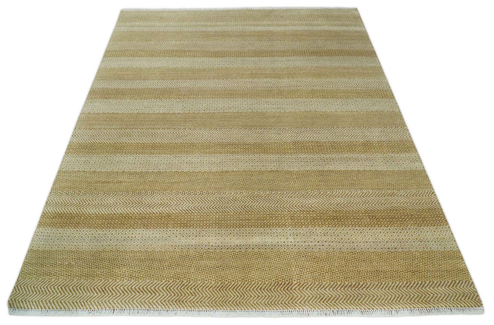 8x10 Modern Geometric Trellis Scandinavian Hand Knotted Beige, Camel and Ivory Wool Area Rug - The Rug Decor