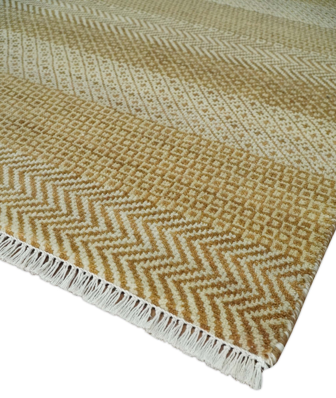 8x10 Modern Geometric Trellis Scandinavian Hand Knotted Beige, Camel and Ivory Wool Area Rug - The Rug Decor