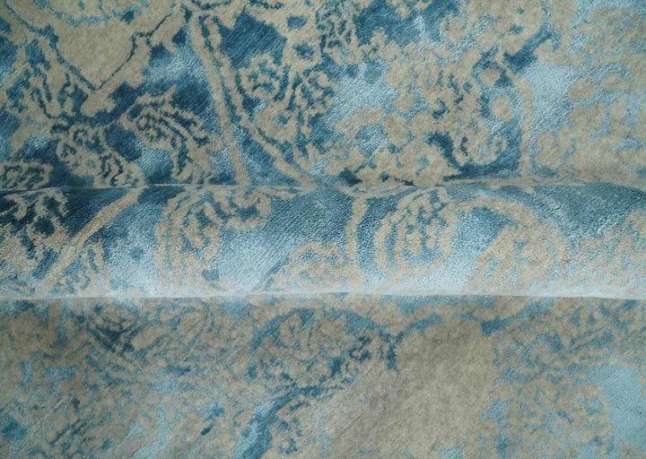 8x10 Premium Hand knotted Blue and Beige Traditional wool and Silk Area Rug - The Rug Decor