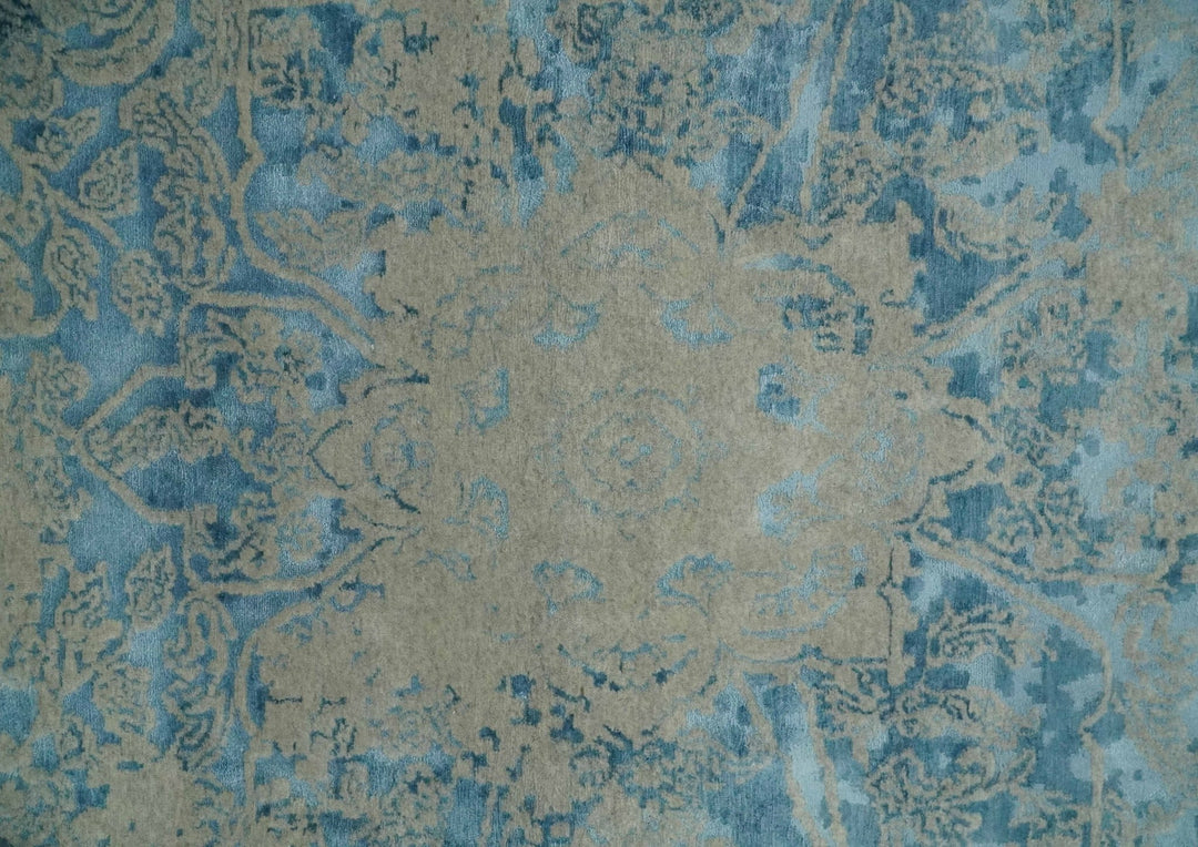 8x10 Premium Hand knotted Blue and Beige Traditional wool and Silk Area Rug - The Rug Decor