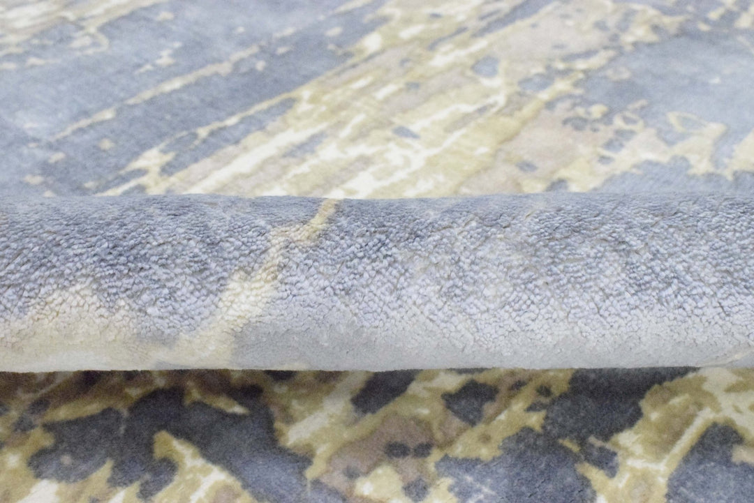 8x10 Rug, Blue and Brown Rug, Modern Abstract Hand loom Printed Viscose Area Rug, Living Room, Dinning and Bedroom Rug | TRD018QT810 - The Rug Decor