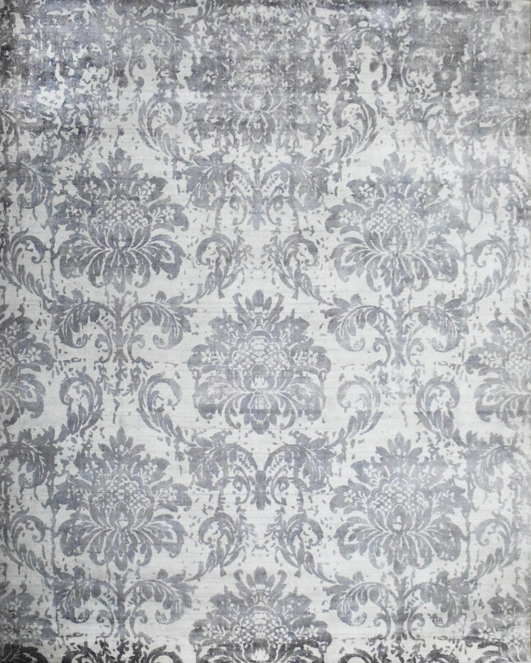 8x10 Rug, Floral Gray Rug, White Rug, Viscose Rug, Living, Dinning and Bedroom Rug, Modern Handmade Wool & Viscose Area Rug | TRD0017QT810 - The Rug Decor