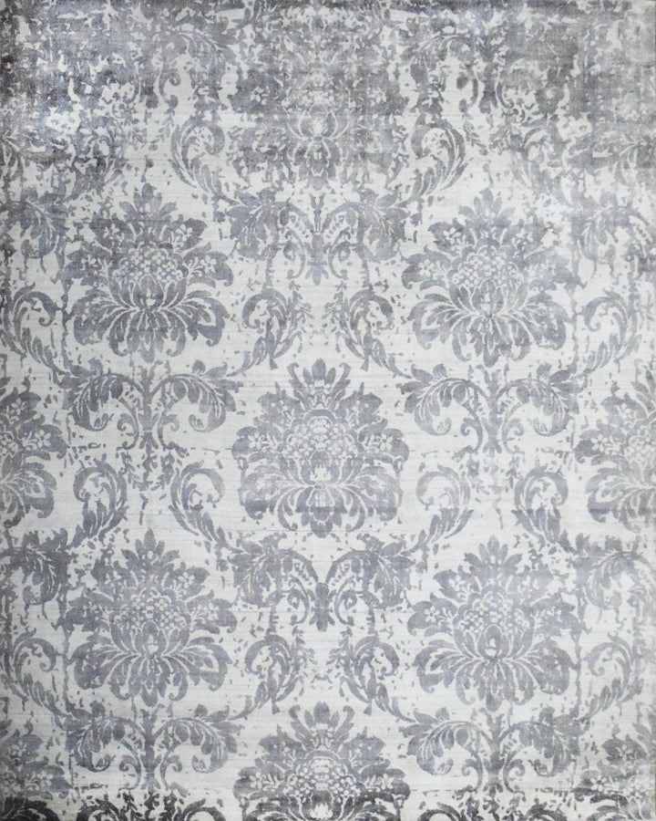 8x10 Rug, Floral Gray Rug, White Rug, Viscose Rug, Living, Dinning and Bedroom Rug, Modern Handmade Wool & Viscose Area Rug | TRD0017QT810 - The Rug Decor