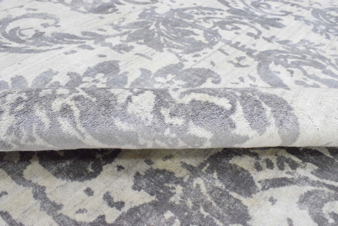 8x10 Rug, Floral Gray Rug, White Rug, Viscose Rug, Living, Dinning and Bedroom Rug, Modern Handmade Wool & Viscose Area Rug | TRD0017QT810 - The Rug Decor