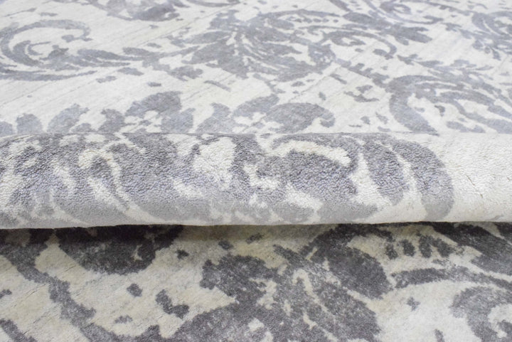 8x10 Rug, Floral Gray Rug, White Rug, Viscose Rug, Living, Dinning and Bedroom Rug, Modern Handmade Wool & Viscose Area Rug | TRD0017QT810 - The Rug Decor